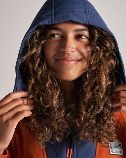 Alexander Hooded Polar Fleece - Dark Denim/Sunset Orange - Studio Model