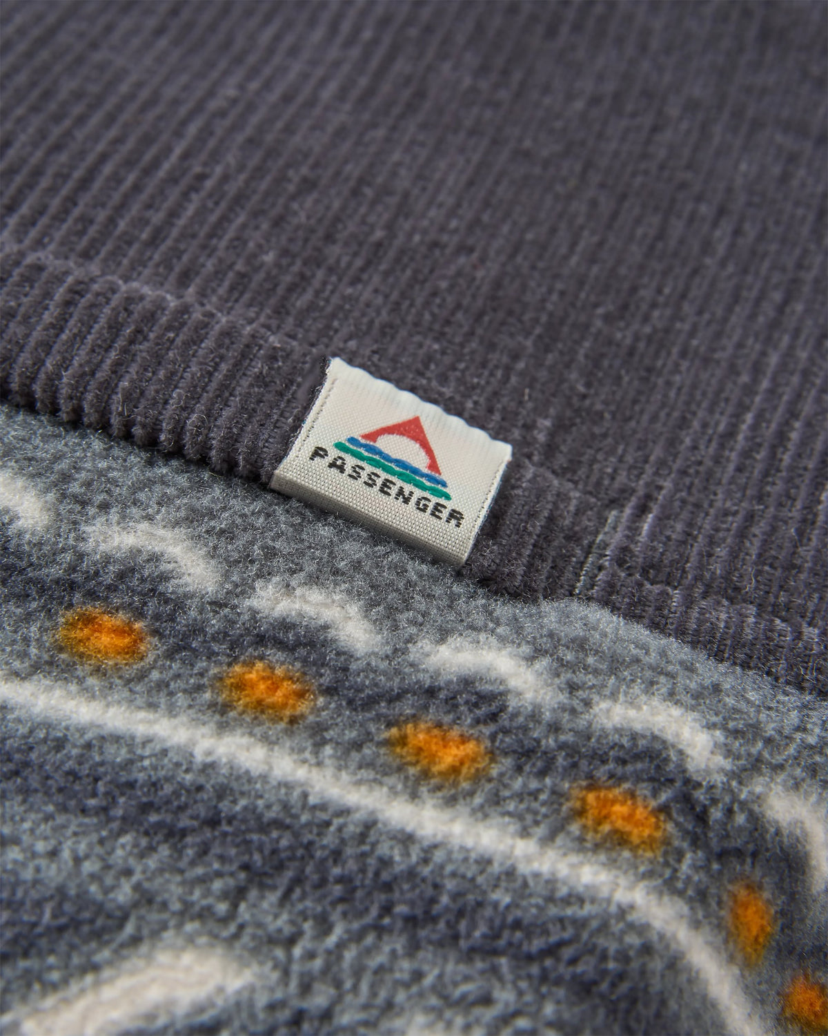 Somewhere Fleece - Geo Tracks Charcoal - Flatlay