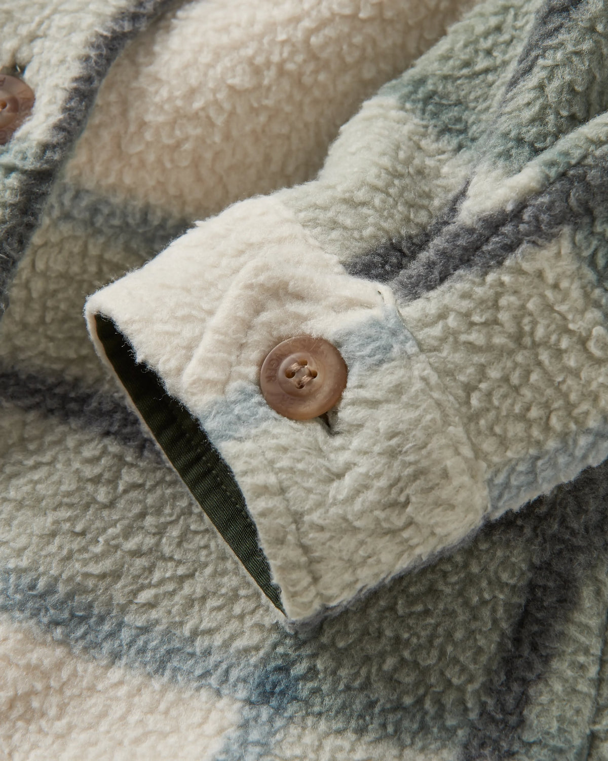 Cloudy Sherpa Fleece Shirt - Pistachio Check - Flatlay