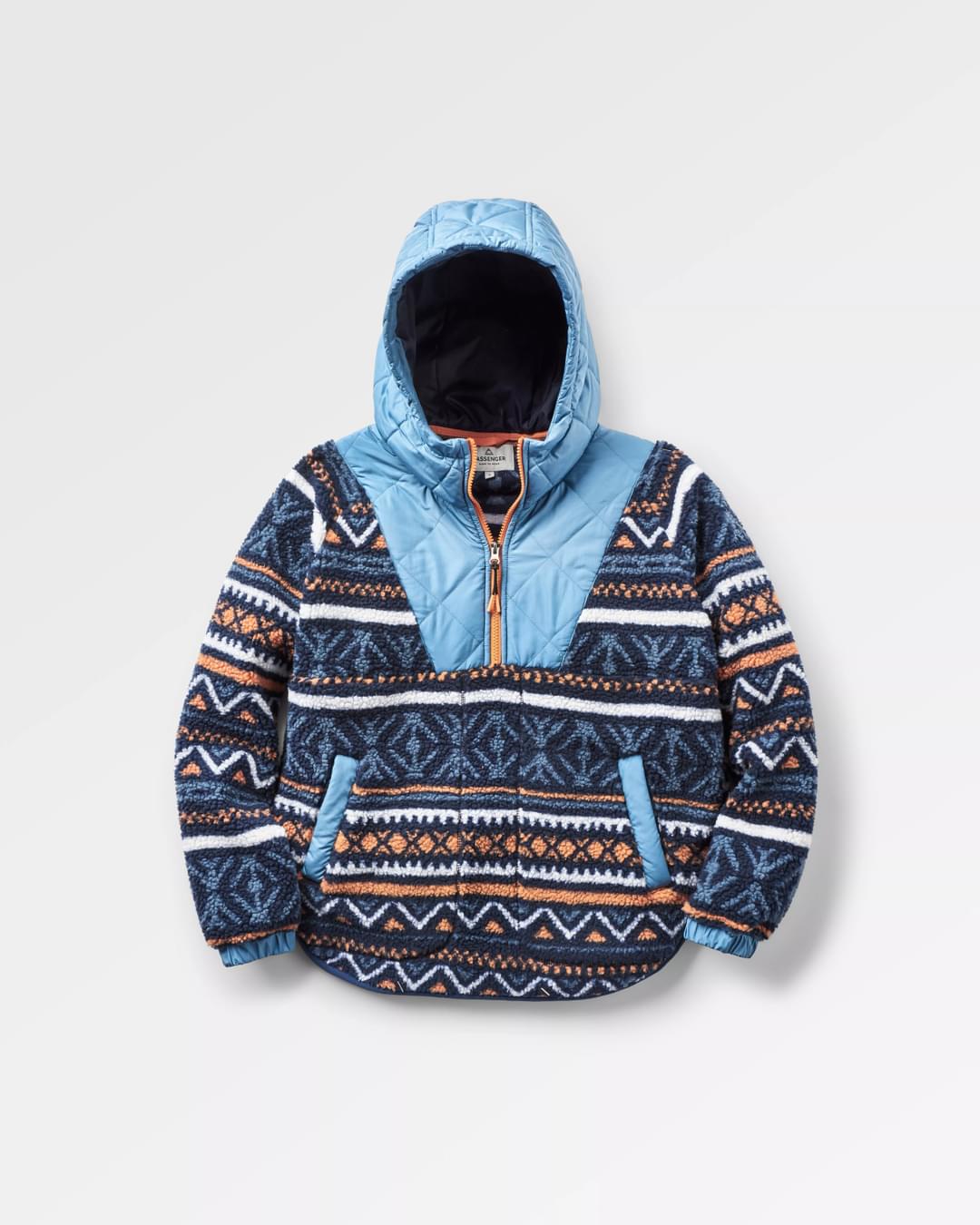 Beaumont Sherpa Hooded Fleece - Homespun Stripe Navy - Flatlay