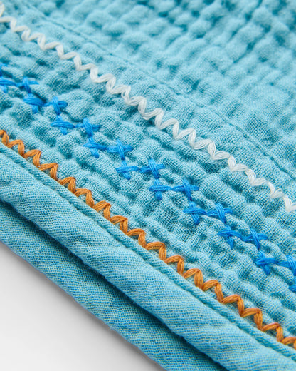 Waveney Cotton Top - Retro Blue  - Flatlay