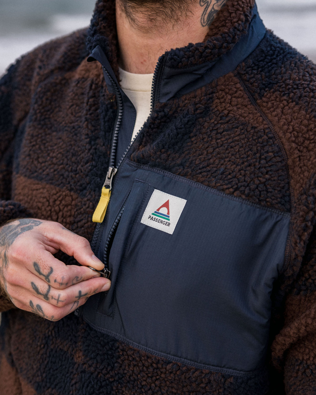 Offroad Sherpa 1/2 Zip Fleece - Chestnut/Deep Navy Check - Lifestyle
