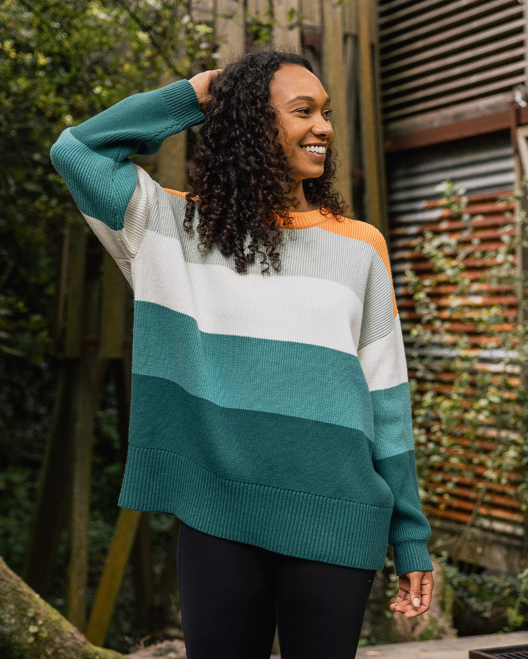 Moments Oversized Knitted Jumper - Multi Stripe - Lifestyle
