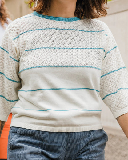 Migrate Knitted Jumper - Blue Pool Stripe - Lifestyle