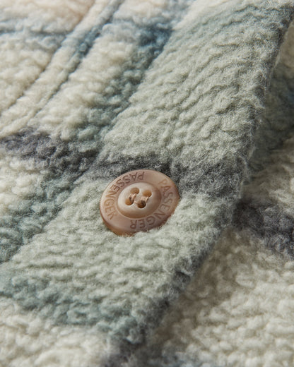 Cloudy Sherpa Fleece Shirt - Pistachio Check - Flatlay