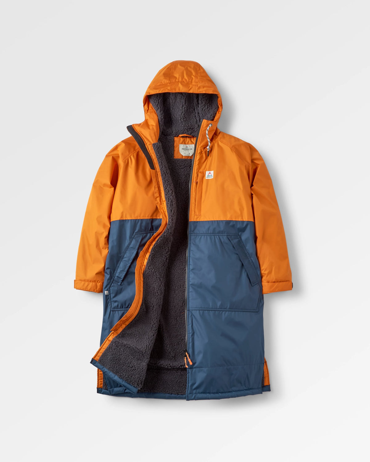 Waves Sherpa Lined Changing Robe - Sunrise Orange/Rich Navy - Flatlay