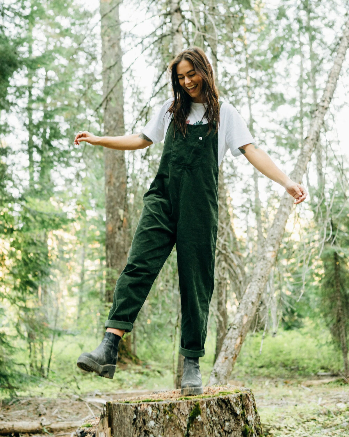 Meadows Cotton Cord Dungarees - Fir Tree - Lifestyle