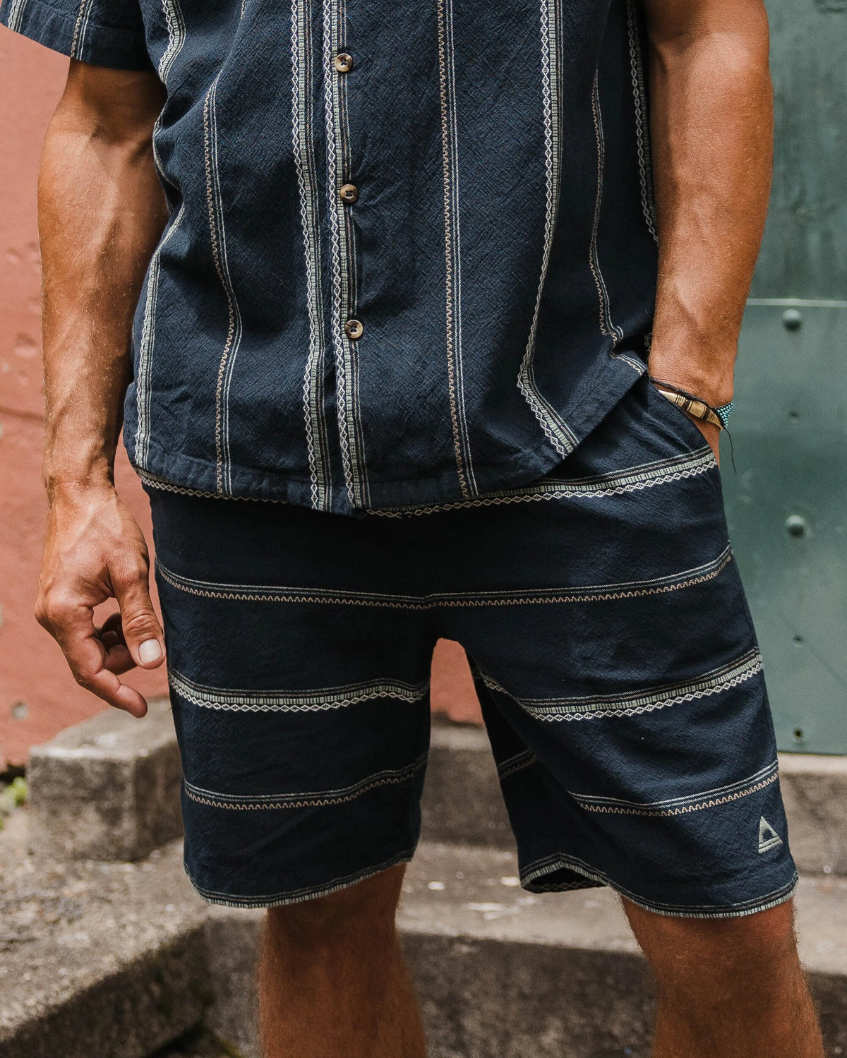 Drifter Cotton Jacquard Short - Deep Navy Jacquard Stripe - Lifestyle