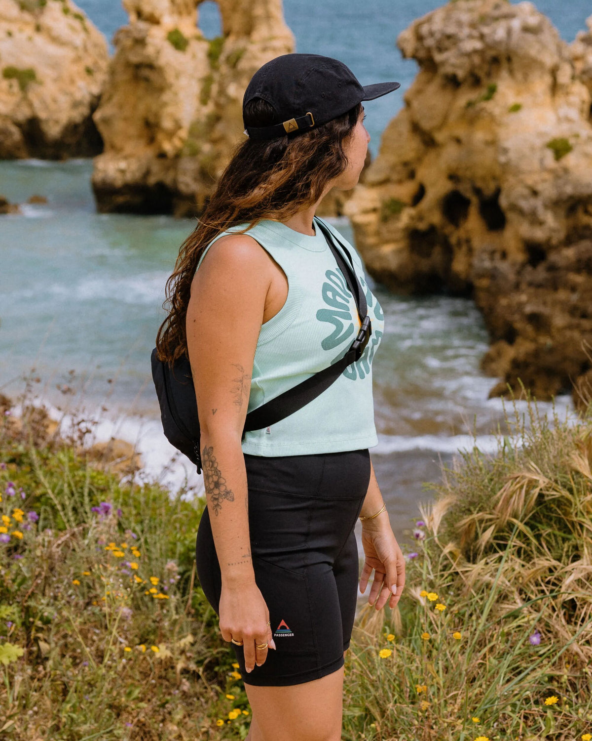 Easy Days Ribbed Graphic Cropped Vest - Aquamarine - Lifestyle
