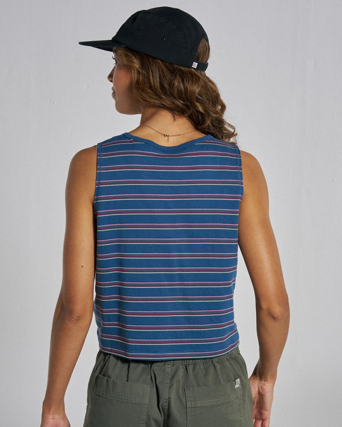 Retro Vibes Vest  - Dark Denim Stripe - Studio Model