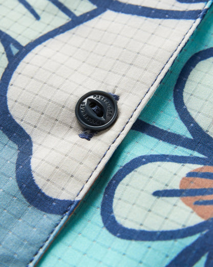 365 Active Boxy Shirt - Vintage Floral Aqua - Flatlay