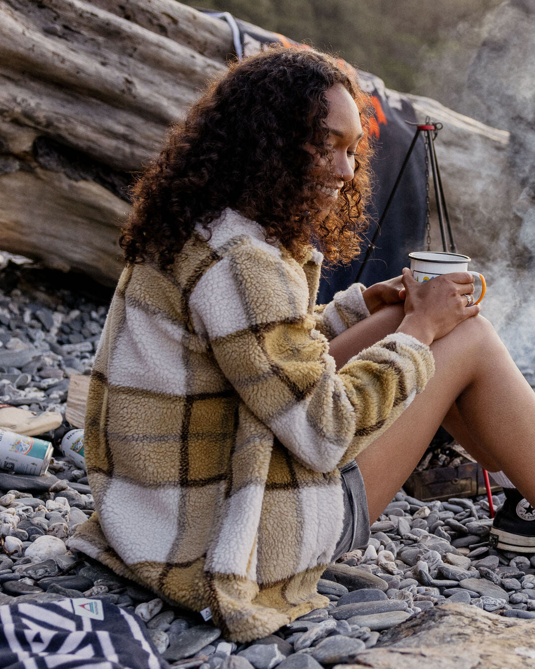 Olympus Yarn Dye Sherpa Fleece Shirt - Honey Check - Lifestyle