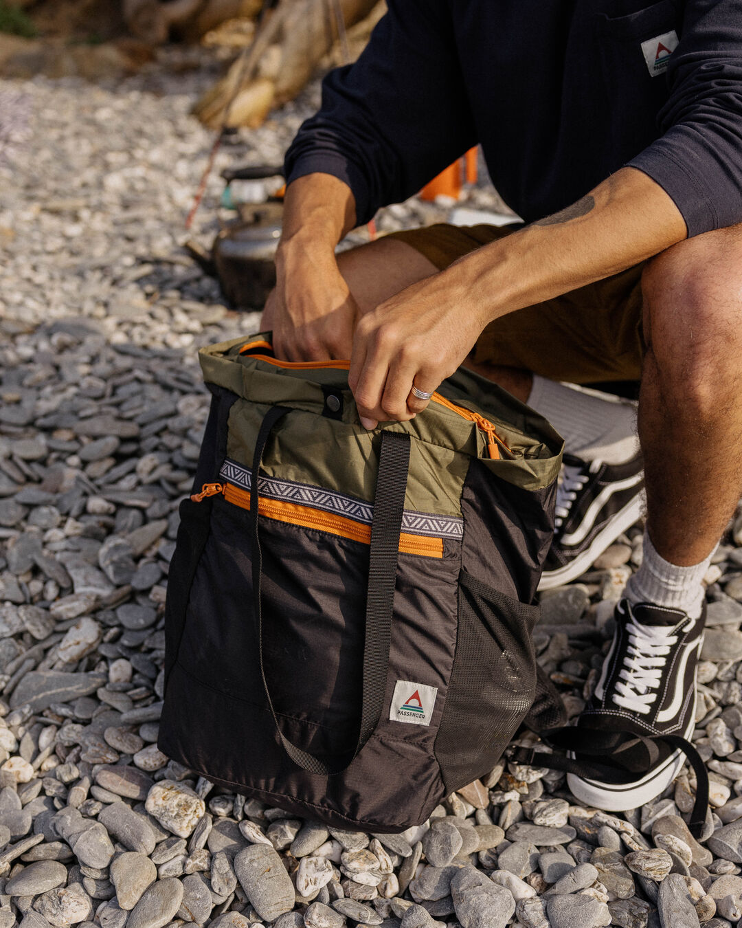 Stow Tote 22L Backpack - True Black/ Khaki - Lifestyle