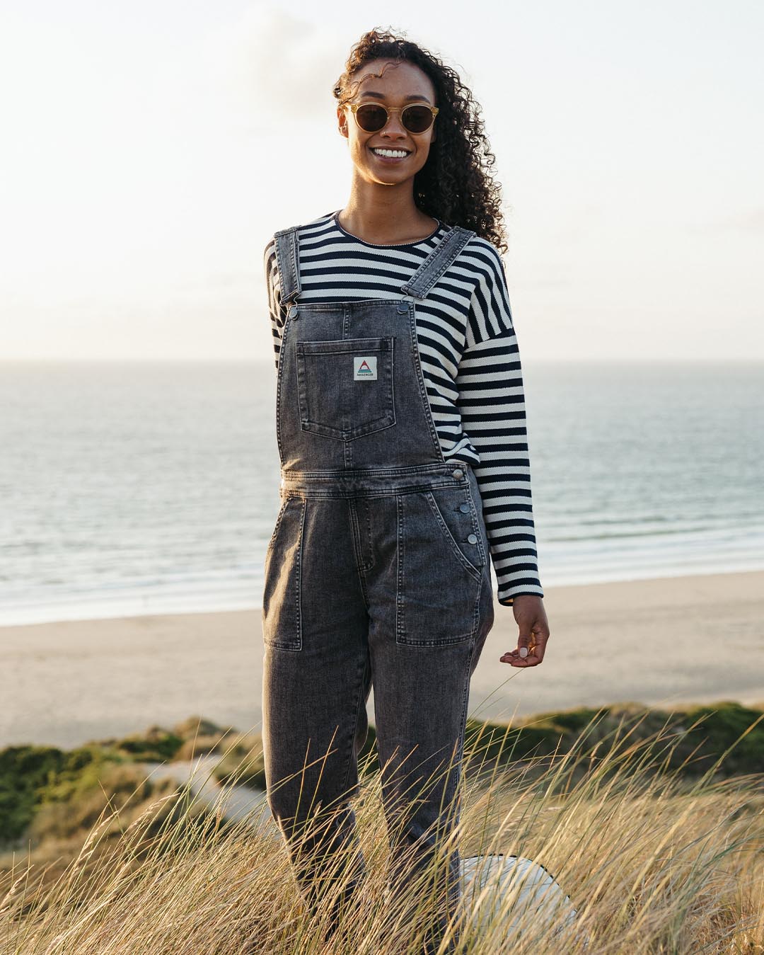 Roamist Cotton Dungarees - Washed Black Denim - Lifestyle
