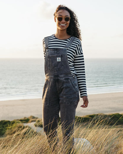 Roamist Cotton Dungarees - Washed Black Denim - Lifestyle