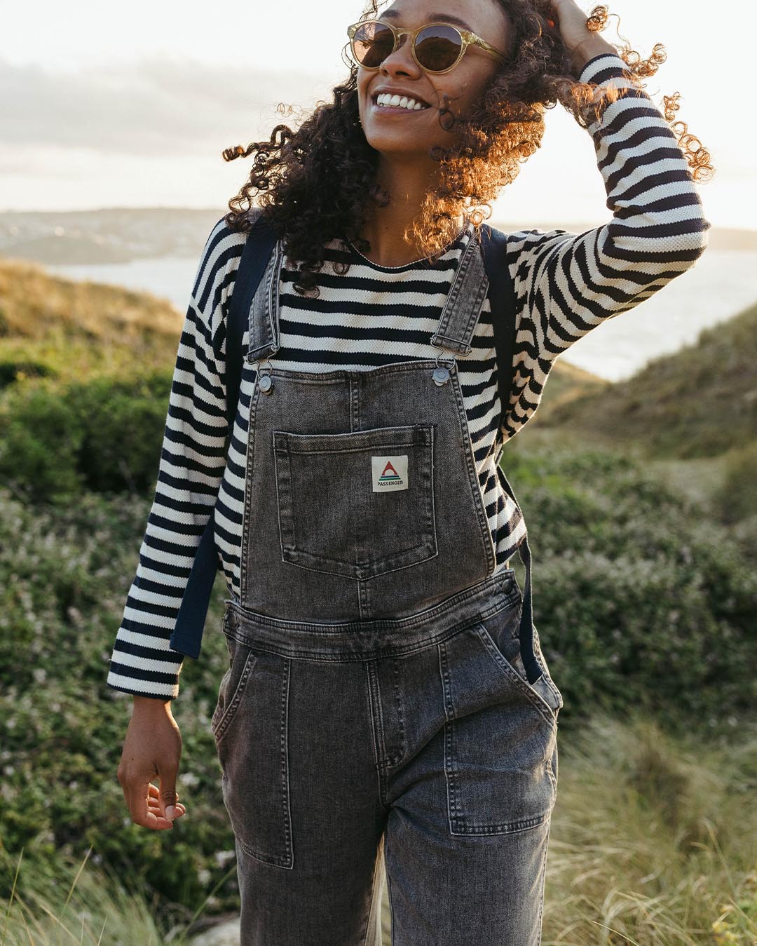 Roamist Cotton Dungarees - Washed Black Denim - Lifestyle