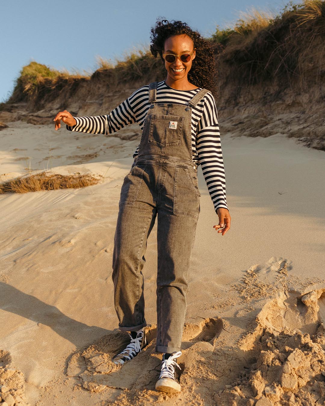 Roamist Cotton Dungarees - Washed Black Denim - Lifestyle