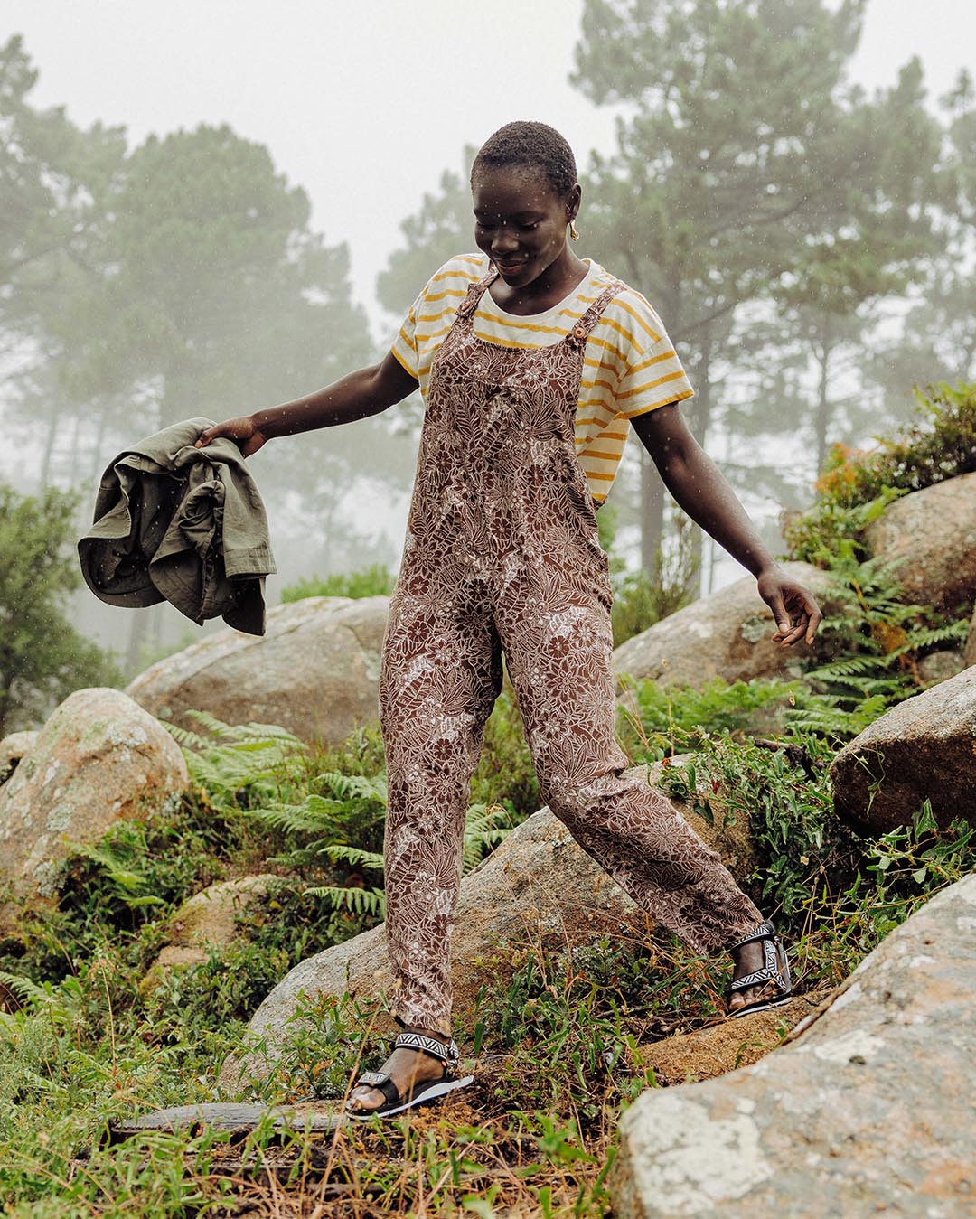 Serenity Dungarees - Chestnut Floral Pattern - Lifestyle