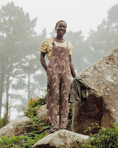 Serenity Dungarees - Chestnut Floral Pattern - Lifestyle