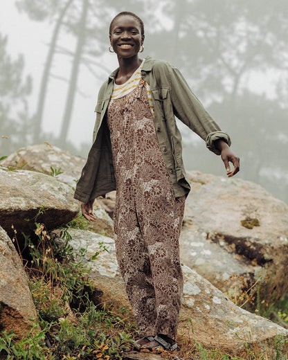 Serenity Dungarees - Chestnut Floral Pattern - Lifestyle