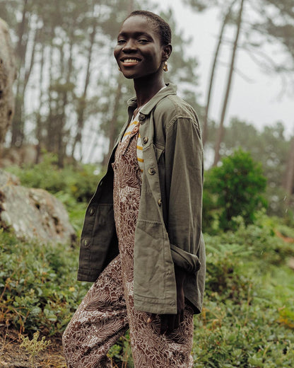 Serenity Dungarees - Chestnut Floral Pattern - Lifestyle