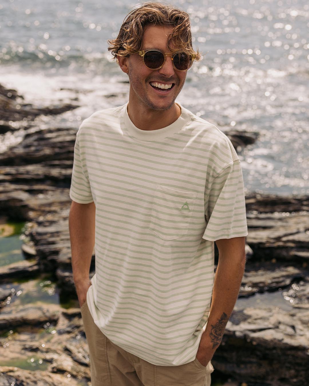 Zen Relaxed Fit T-Shirt - Apple Green Stripe - Lifestyle