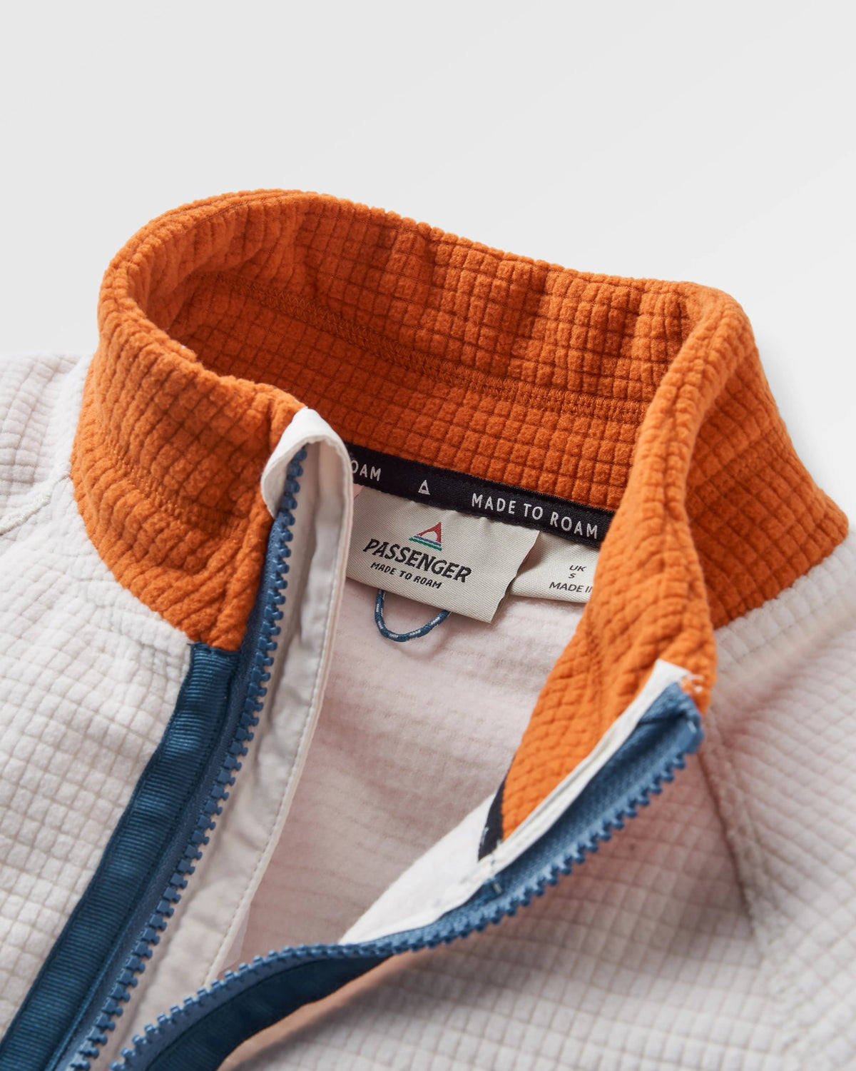 Off Trail Grid Polar Fleece - Birch/Sunset Orange - Flatlay