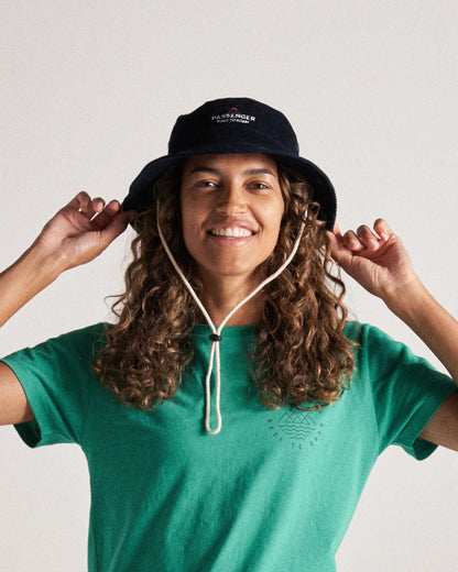 Forest Cord Bucket Hat - Deep Navy - Studio Model - Female