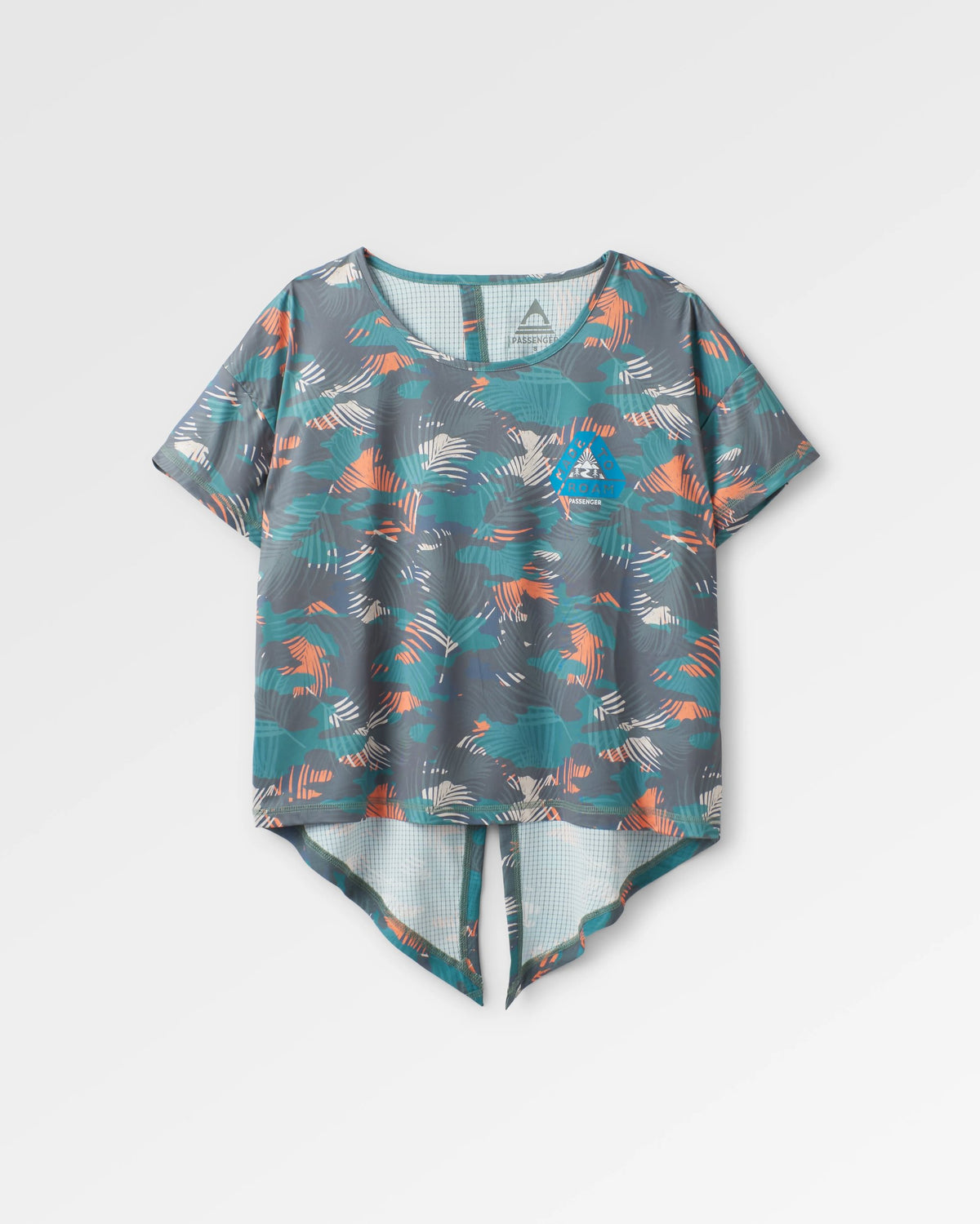 Chakra Tie Back Active T-Shirt - Palm Camo Deep Sea - Flatlay