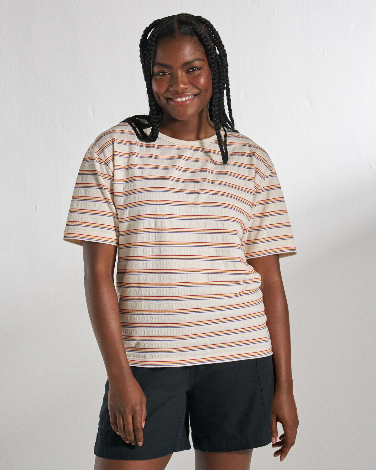 Retro Vibes Cotton T-Shirt - Retro Stripe - Studio Model