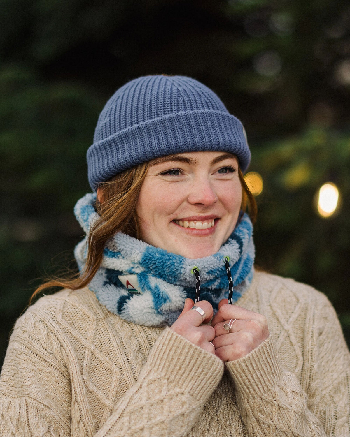 Ash Sherpa Fleece Snood - Abstract Mountain Blue Steel - Lifestyle - Female