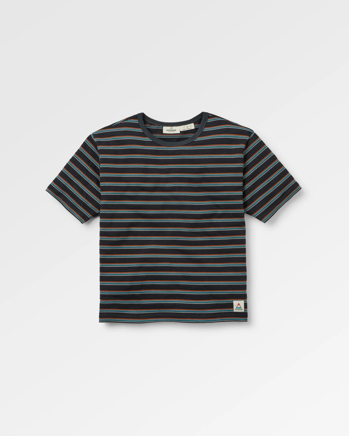 Retro Vibes Cotton T-Shirt - Black Multi Stripe - Flatlay