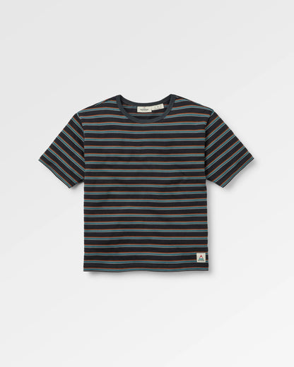 Retro Vibes Cotton T-Shirt - Black Multi Stripe - Flatlay