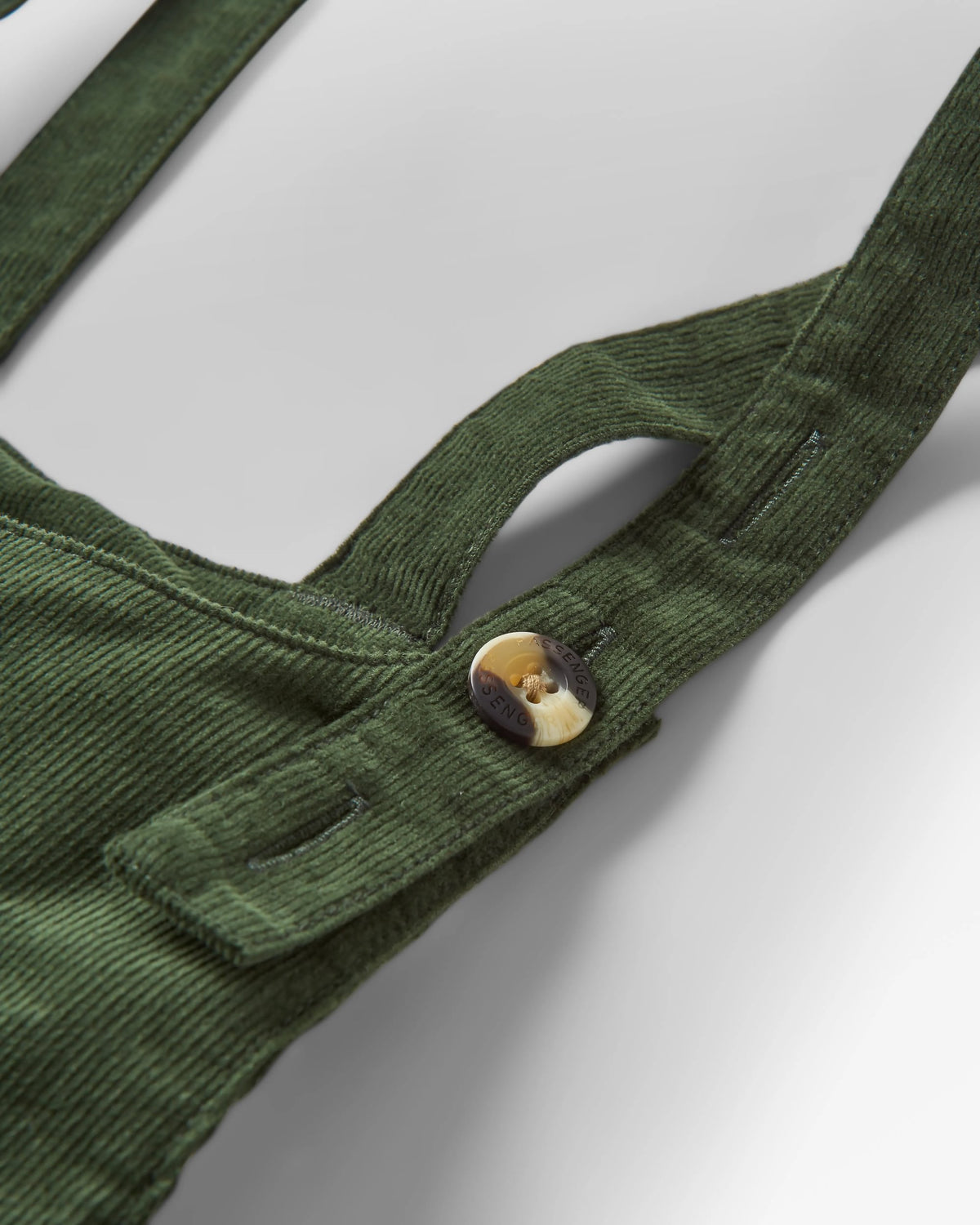 Meadows Cotton Cord Dungarees - Fir Tree - Flatlay