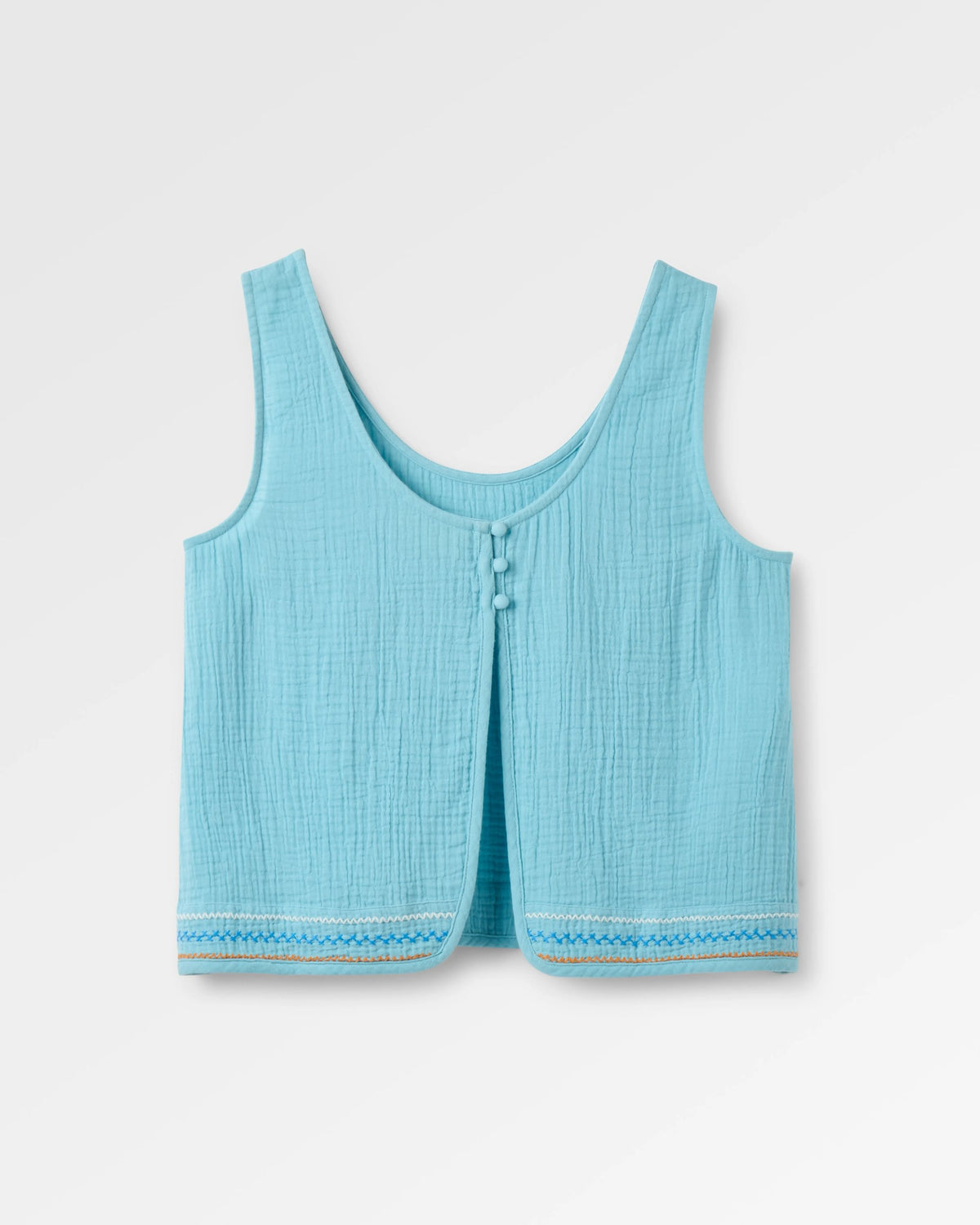 Waveney Cotton Top - Retro Blue  - Flatlay