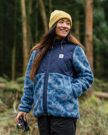 Sefton Deep-Pile Sherpa Full Zip Fleece - Abstract Mountain Blue Steel - Lifestyle