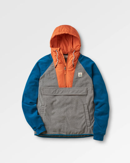 Woodland Hooded 1/2 Zip Polar Fleece - Grey Marl/ Tidal Blue - Flatlay