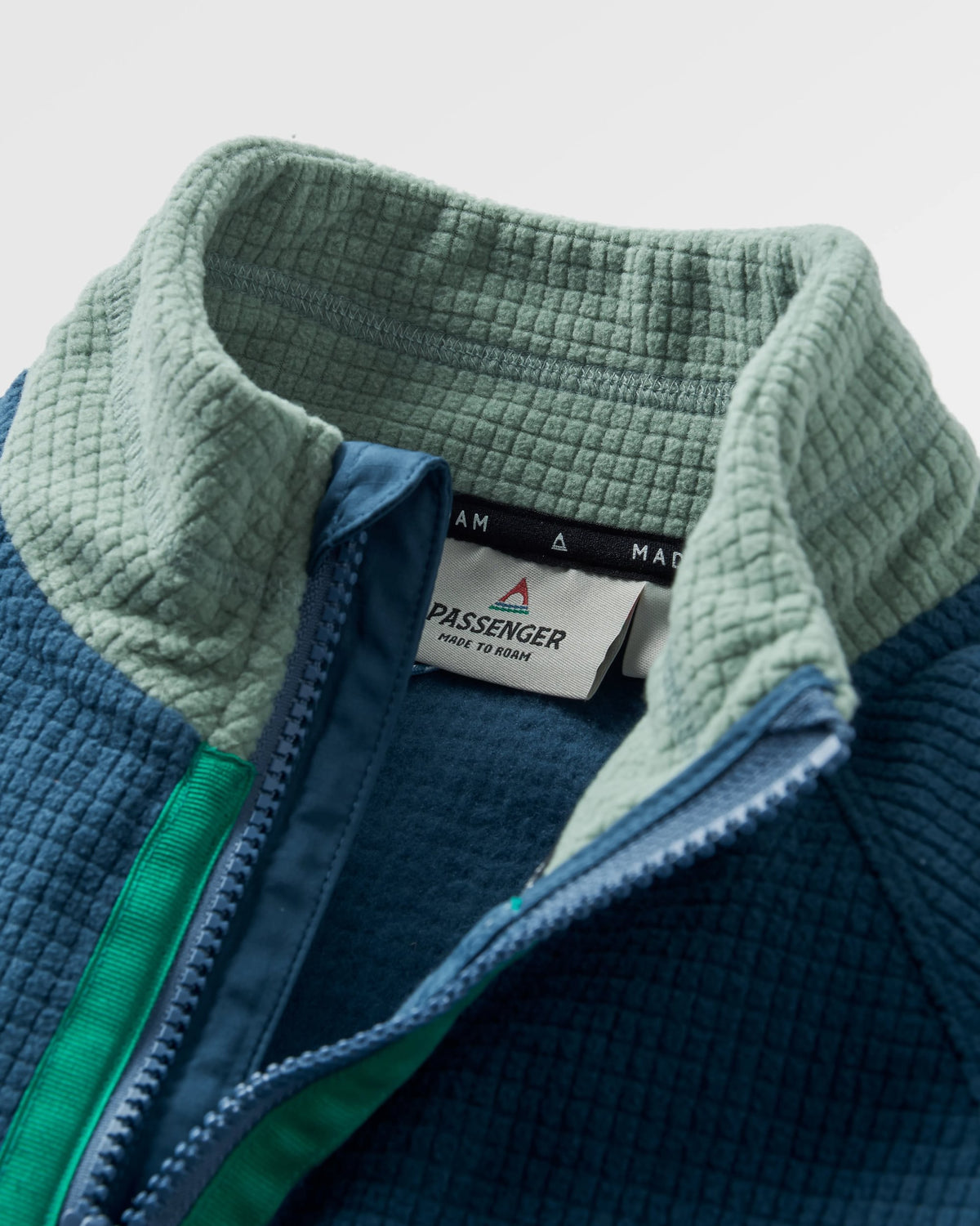 Off Trail Grid Polar Fleece - Pistachio/Dark Denim - Flatlay