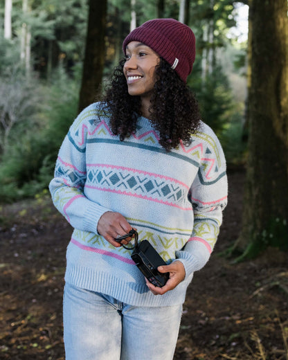 Whimsical Knitted Jumper - Homespun Stripe Blue Fog - Lifestyle