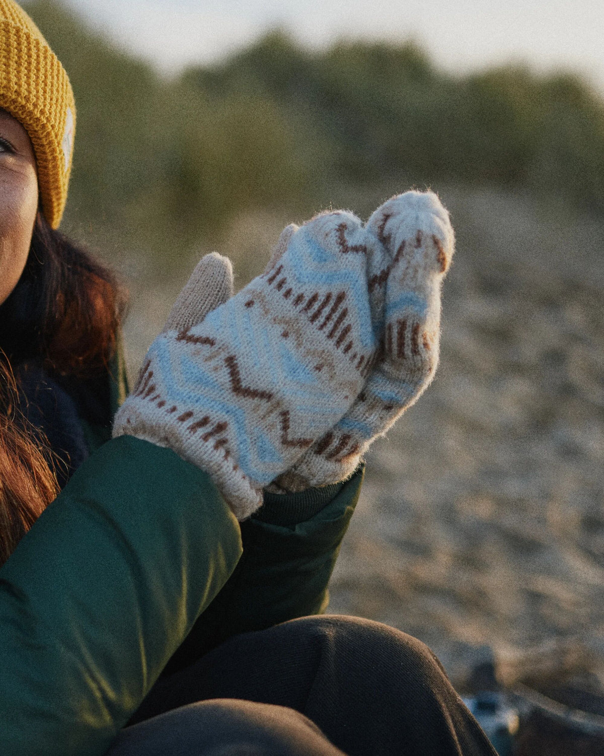 Nettle Fleece Lined Mittens - Birch - Lifestyle