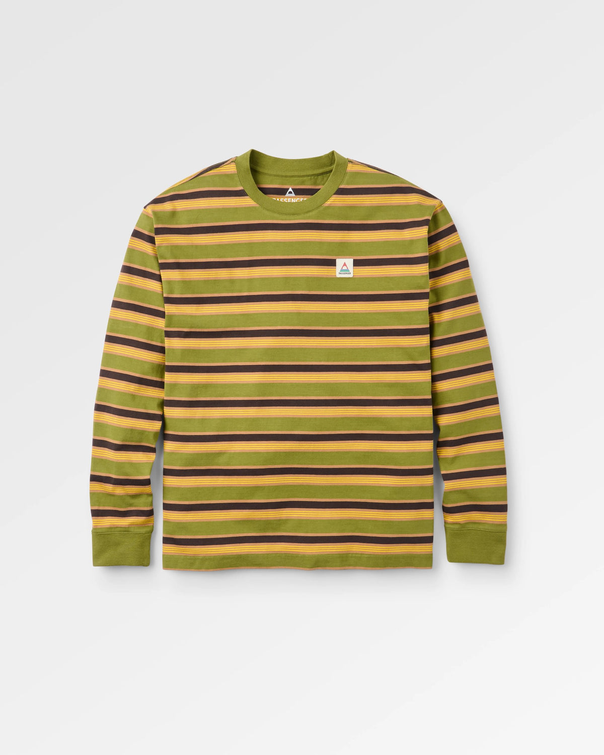 Retro Relaxed Fit LS T-Shirt - Khaki Multi Stripe - Flatlay