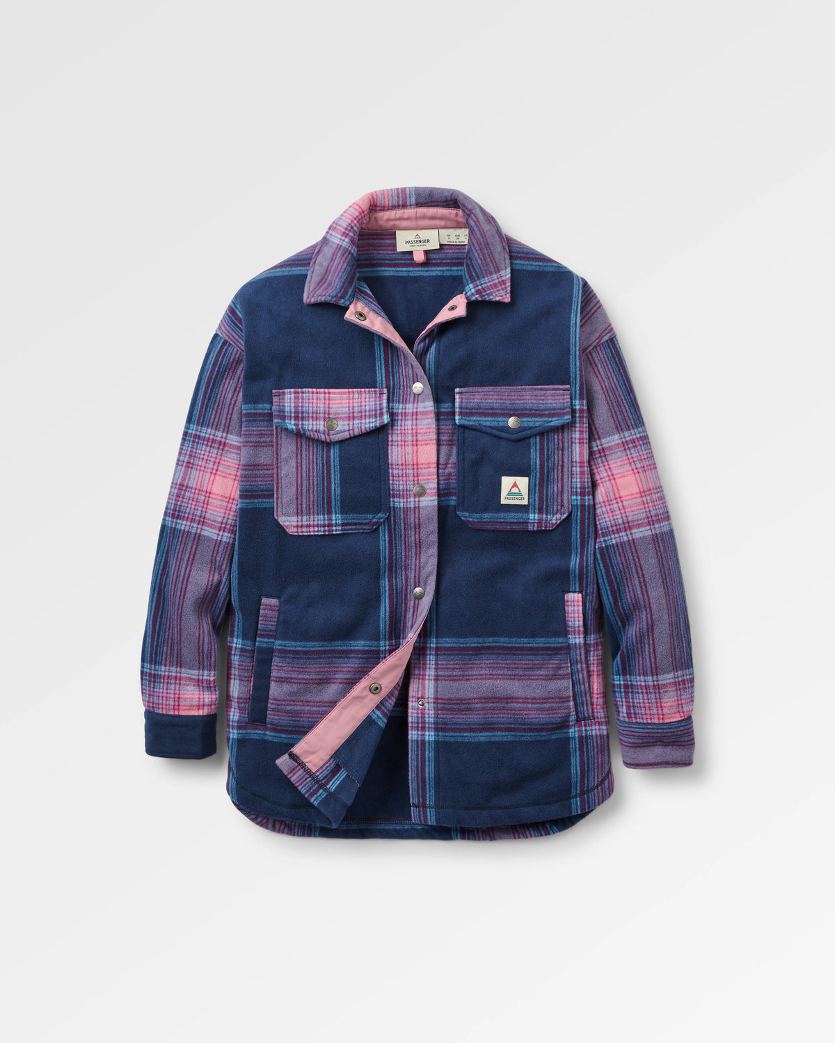 East Polar Fleece Shirt - Rich Navy/Pink Haze Check - Flatlay