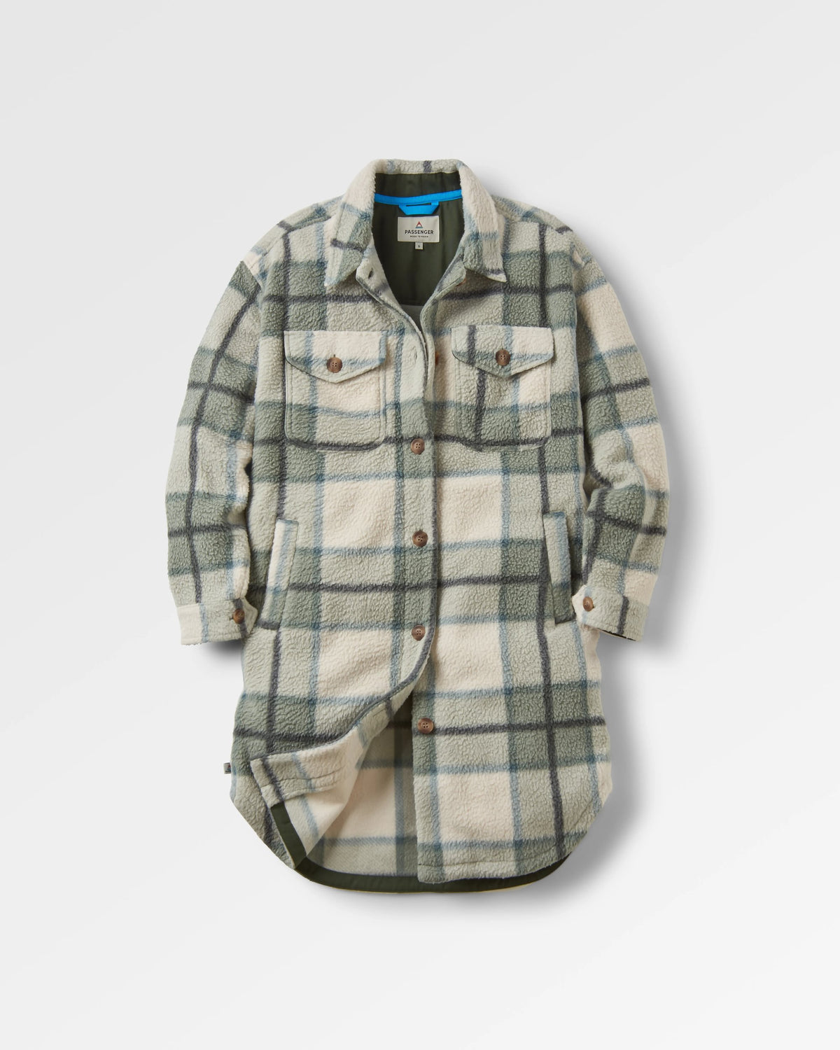 Cloudy Sherpa Fleece Shirt - Pistachio Check - Flatlay