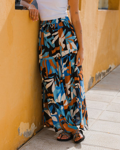 Zephyr Woven Maxi Skirt - Mountain Foliage Blue - Lifestyle