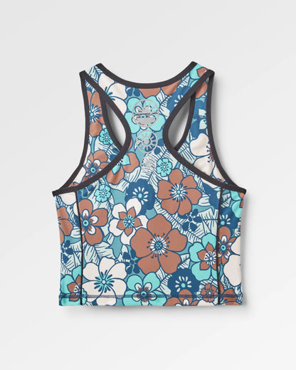 Mantra Active Crop Top - Vintage Floral Aqua - Flatlay
