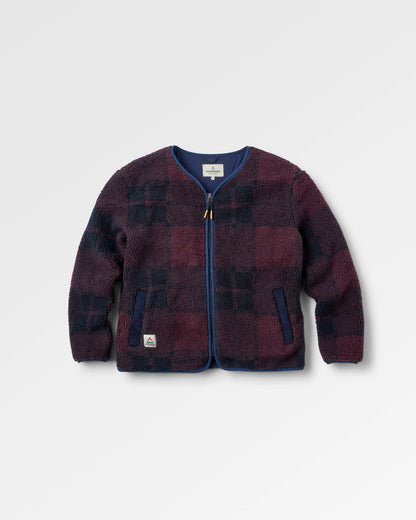 Tawny Deep-Pile Sherpa Fleece - Deep Plum/Deep Navy Check - Flatlay