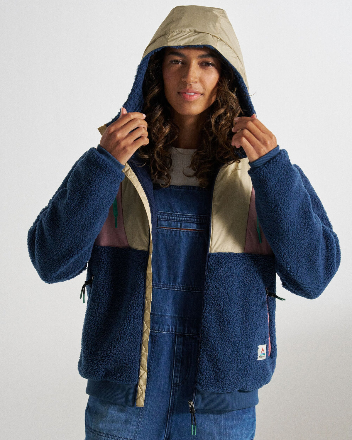 Joy Full Zip Lined Hooded Sherpa Fleece - Dark Denim/Feather - Studio Model