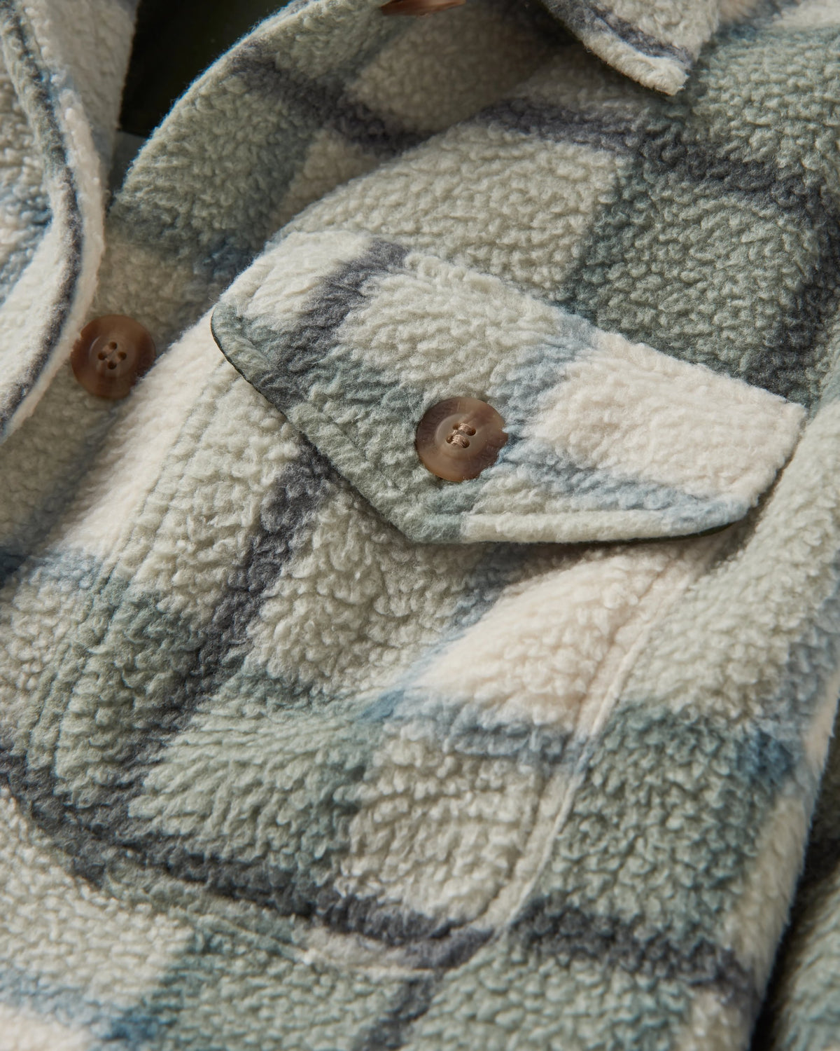 Cloudy Sherpa Fleece Shirt - Pistachio Check - Flatlay