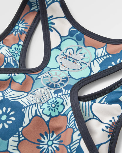 Mantra Active Crop Top - Vintage Floral Aqua - Flatlay