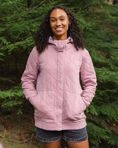 Clementine Quilted Popper Up Hoodie - Pink Haze - Lifestyle